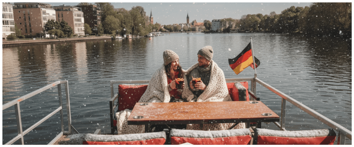 Winterliche Bootsfahrt mit Lichtern in Berlin